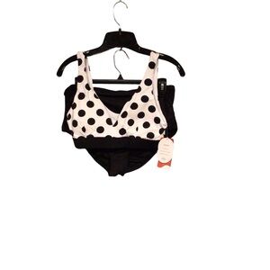 As rose rich polka dot bikini size L. High waisted bottoms UPF 50+